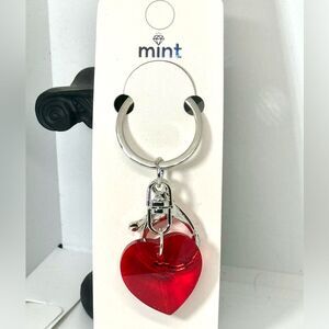 Red Crystal Heart Keychain Charm -  Silver Accent